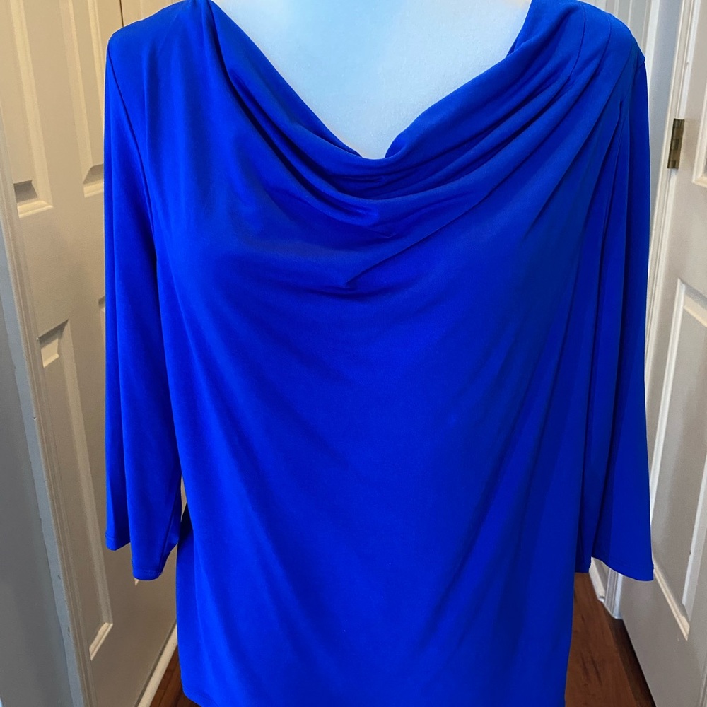 Premise Royal Blue Draped Neck Blouse